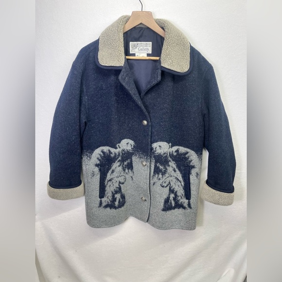 Vintage Gallery Collection Wool Printed Polar Bear Overcoat Jacket Womens M - Picture 1 of 8